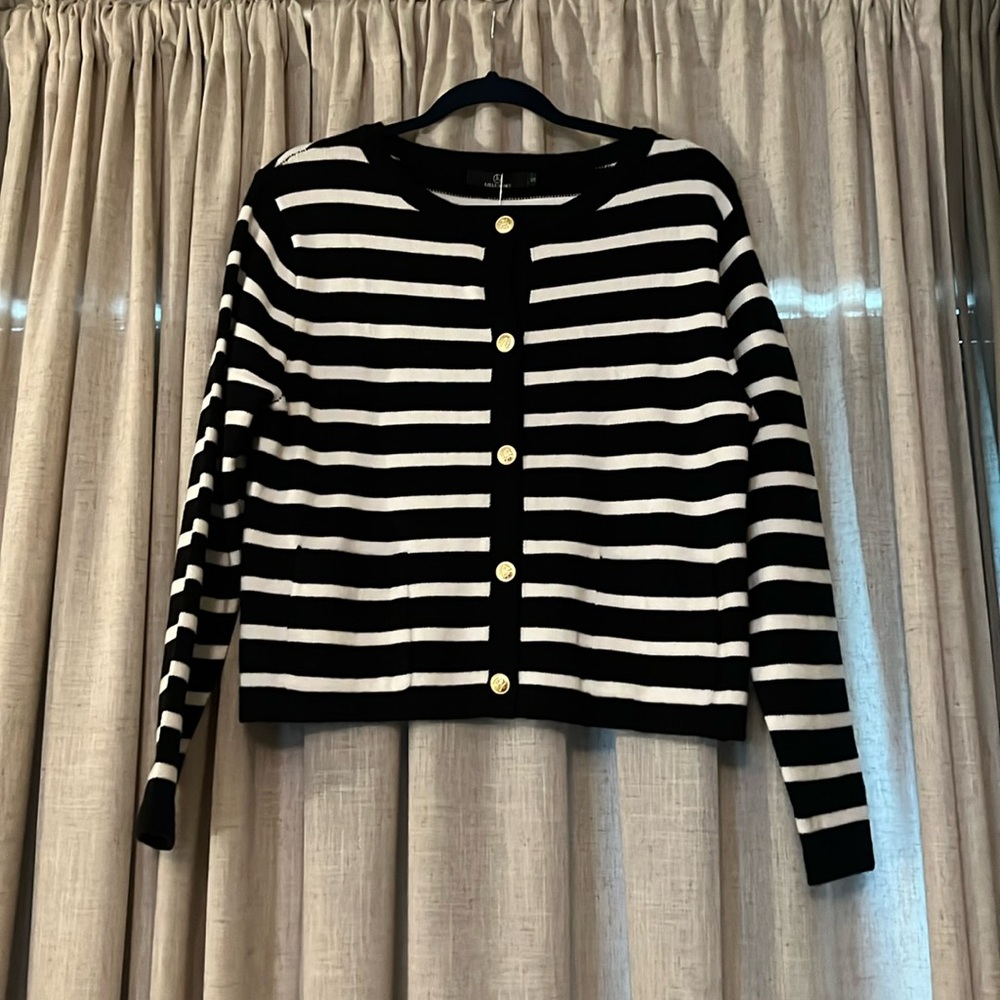 Black and White Striped Cardigan. Size Small.